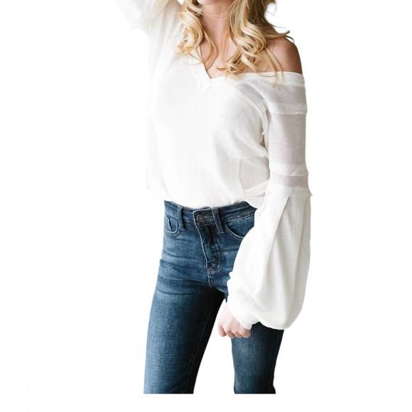 NEW POL bellissimo draped v-neck sweater in white - Picture 1 of 3